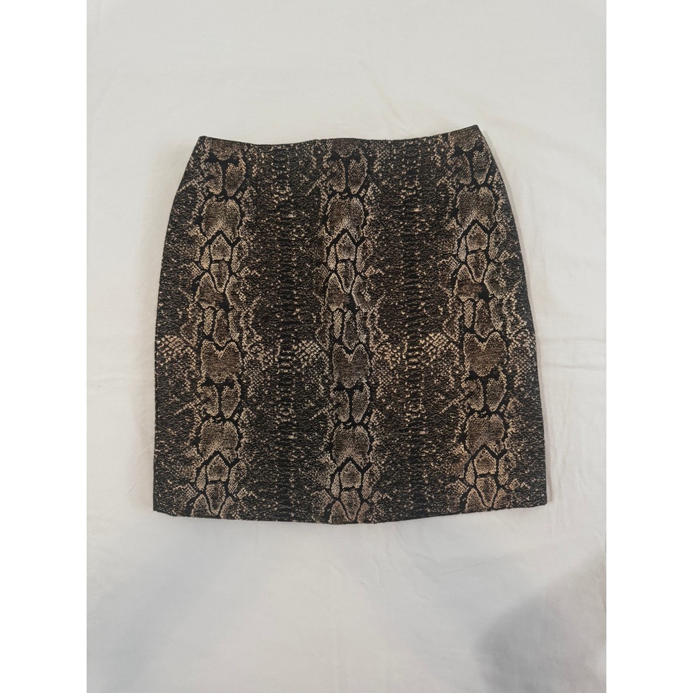 Gianni Bini Metallic Snakeskin Mini Skirt Gold Black Animal Print Size 2